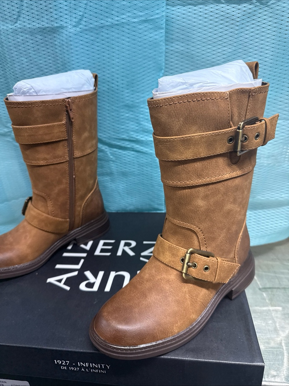 Naturalizer Cognac Brown Mid-Calf Buckle Boots